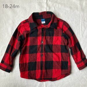 🪴5/$30 Old Navy 18-24 Months Toddler Boy Plaid Flannel Red Shirt Christmas